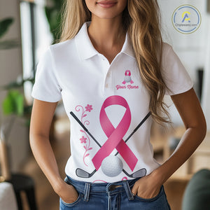 Pink ribbon golf ball clubs Women polo golf shirts Custom Breast cancer awareness team golf jerseys NQS10506