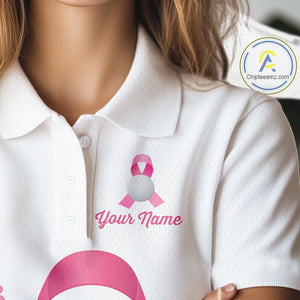 Pink ribbon golf ball clubs Women polo golf shirts Custom Breast cancer awareness team golf jerseys NQS10506