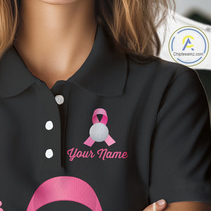 Pink ribbon golf ball clubs Black Women polo golf shirts Custom Breast cancer team golf jerseys NQS10507