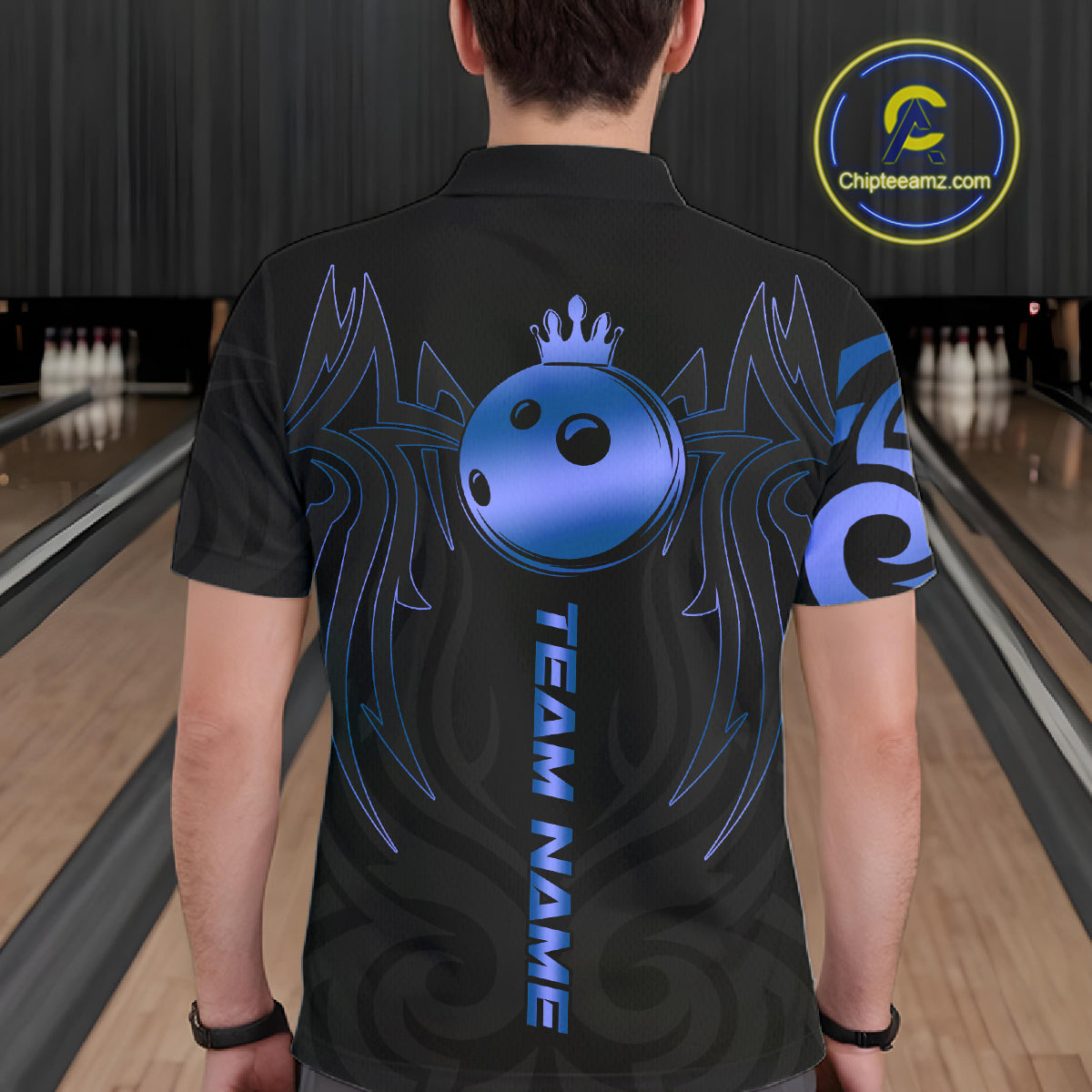 Black and Blue crown Bowling ball Polo, Quarter Zip Shirts for Men Custom Bowling Team jerseys NQS10730