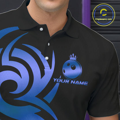 Black and Blue crown Bowling ball Polo, Quarter Zip Shirts for Men Custom Bowling Team jerseys NQS10730