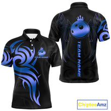 Load image into Gallery viewer, Black and Blue crown Bowling ball Polo, Quarter Zip Shirts for Men Custom Bowling Team jerseys NQS10730