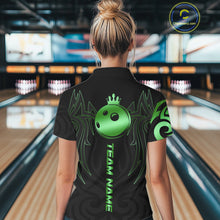Load image into Gallery viewer, Black and Green crown Bowling ball Polo, Quarter Zip Shirts for Women Custom Bowling Team jerseys NQS10731