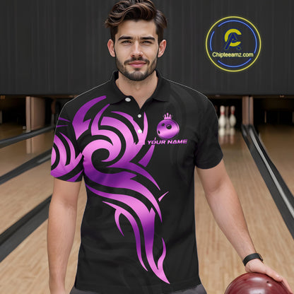 Black and Purple crown Bowling ball Polo, Quarter Zip Shirts for Men Custom Bowling Team jerseys NQS10732