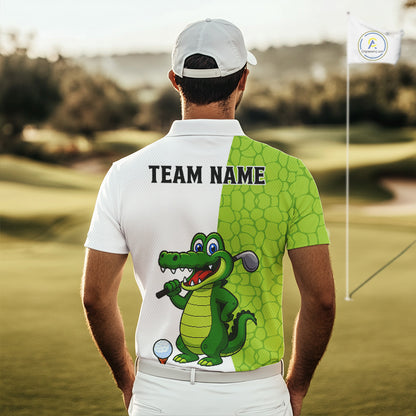 Green and White Funny Alligator Golf Polo Shirt For Men Custom men's golf apparel funny golf gifts NQS10738
