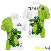 Load image into Gallery viewer, Green and White Funny Alligator Golf Polo Shirt For Men Custom men&#39;s golf apparel funny golf gifts NQS10738