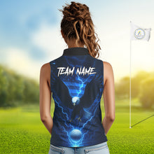 Load image into Gallery viewer, Blue lightning Thunder American Flag Eagle Sleeveless Golf Polo Shirt Custom ladies golf outfit NQS10737