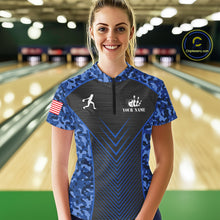 Load image into Gallery viewer, Women Bowling Polo, Quarter Zip Shirts Custom blue camo American flag team bowling League Jerseys NQS11116