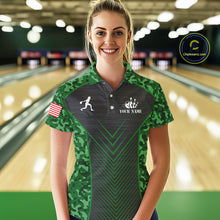 Load image into Gallery viewer, Women Bowling Polo, Quarter Zip Shirts Custom green camo American flag team bowling League Jerseys NQS11117