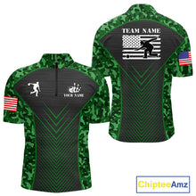 Load image into Gallery viewer, Mens Bowling Polo, Quarter Zip Shirts Custom green camo American flag team bowling League Jerseys NQS11117