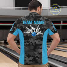 Load image into Gallery viewer, Mens bowling polo, 1/4 zip shirts Custom gray camo Bowling Team Jersey, Bowling League Shirt | Blue NQS11119