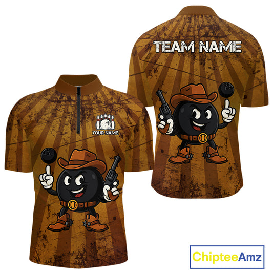 Funny Bowling Cowboy vintage retro Bowling Shirts for Men Custom Team mens bowling outfits | Brown NQS11128