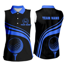 Load image into Gallery viewer, Personalized sleeveless polo golf shirts for women custom black and blue golf shirts team golf jersey NQS9430