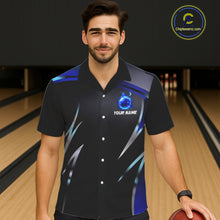 Load image into Gallery viewer, Black and blue Bowling Hawaiian Shirt Custom Team bowling button up shirts with flames NQS11531