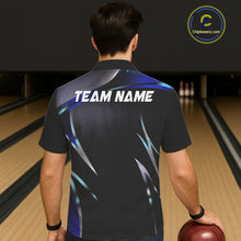 Load image into Gallery viewer, Black and blue Bowling Hawaiian Shirt Custom Team bowling button up shirts with flames NQS11531