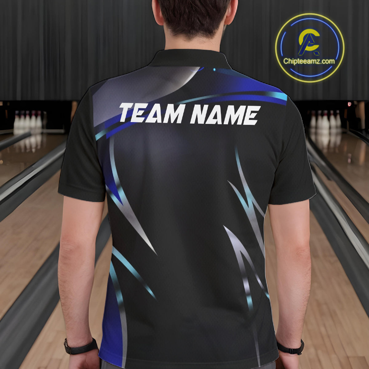 Black and blue Bowling Polo, Quarter Zip Shirts for Men Custom Team bowling shirts with flames NQS11531