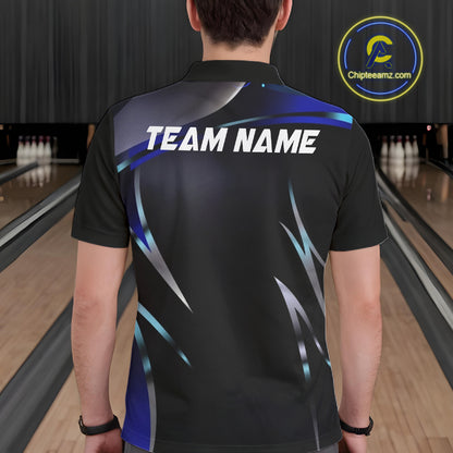 Black and blue Bowling Polo, Quarter Zip Shirts for Men Custom Team bowling shirts with flames NQS11531