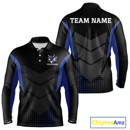 Navy blue and Black Mens Bowling Jerseys Custom Team bowling polo shirts for men, bowling zip jerseys NQS11532