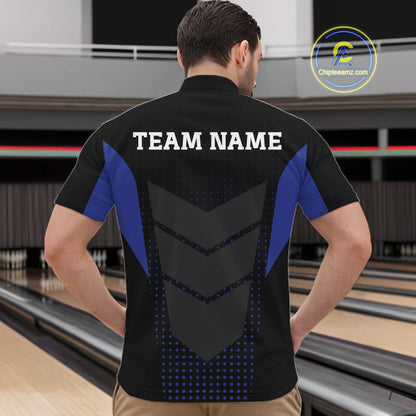 Navy blue and Black Mens Bowling Jerseys Custom Team bowling polo shirts for men, bowling zip jerseys NQS11532