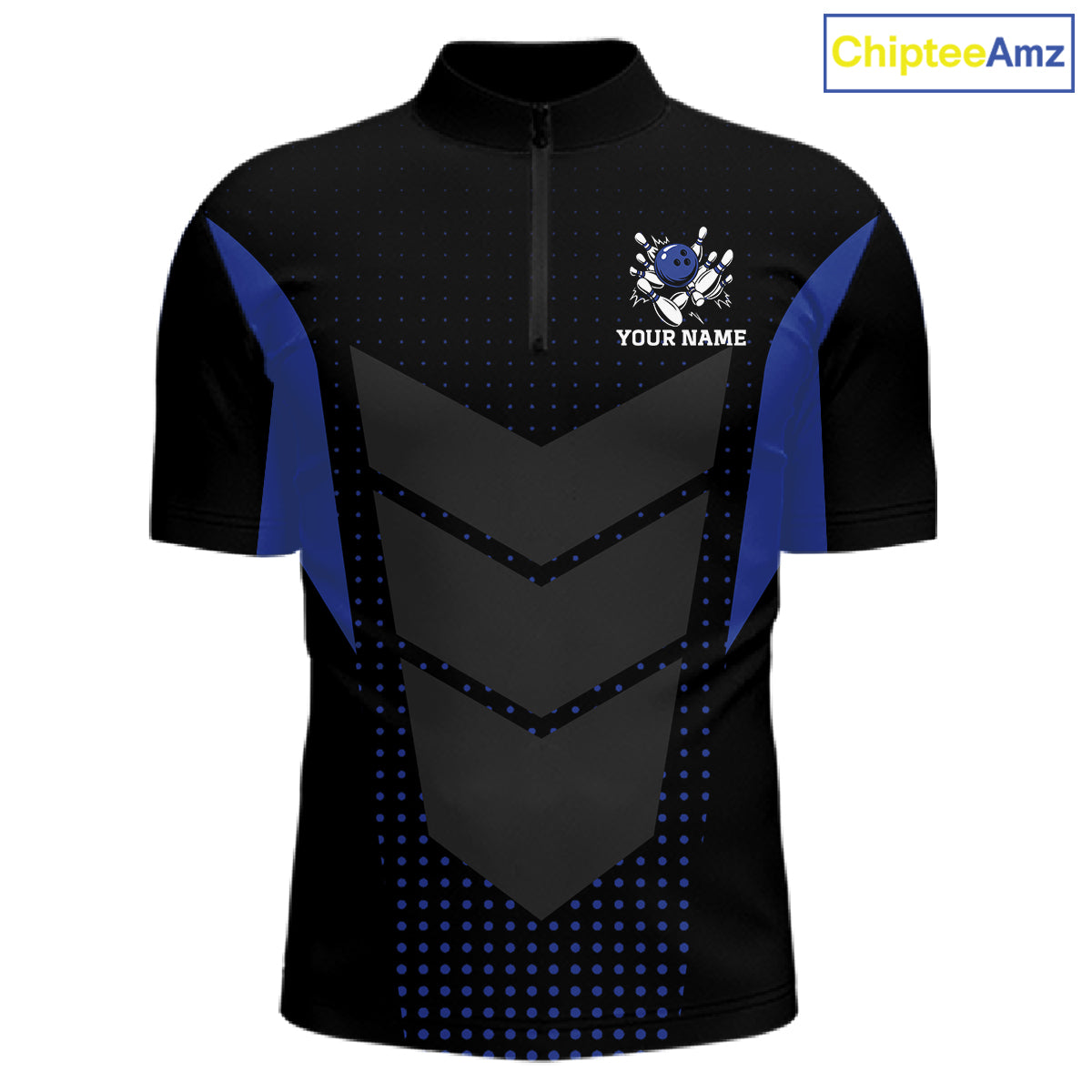 Navy blue and Black Mens Bowling Jerseys Custom Team bowling polo shirts for men, bowling zip jerseys NQS11532