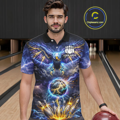 Custom Blue Lightning Thunder Eagle Bowling team shirts For Men, cool Bowling jersey gift for bowlers NQS11537