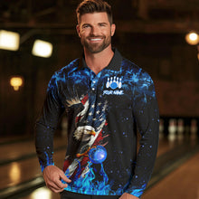 Load image into Gallery viewer, Blue Flame American Flag Eagle bowling shirts for Men Custom Bowling Team Jersey, gift for Bowler NQS9606