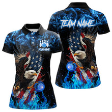 Load image into Gallery viewer, Blue Flame American Flag Eagle bowling shirts for Women Custom Bowling Team Jersey, gift for Bowler NQS9606
