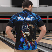 Load image into Gallery viewer, Blue Flame American Flag Eagle bowling shirts for Men Custom Bowling Team Jersey, gift for Bowler NQS9606