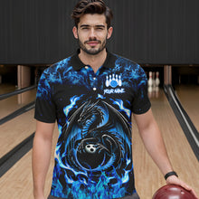 Load image into Gallery viewer, Black and Blue Flame Dragon bowling shirts for Men Custom Bowling Team Jersey, gift for Bowler NQS9607