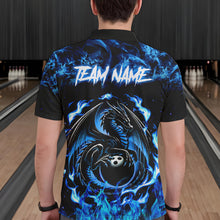 Load image into Gallery viewer, Black and Blue Flame Dragon bowling shirts for Men Custom Bowling Team Jersey, gift for Bowler NQS9607