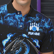 Load image into Gallery viewer, Black and Blue Flame Dragon bowling shirts for Men Custom Bowling Team Jersey, gift for Bowler NQS9607