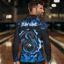 Load image into Gallery viewer, Black and Blue Flame Dragon bowling shirts for Men Custom Bowling Team Jersey, gift for Bowler NQS9607