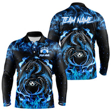 Load image into Gallery viewer, Black and Blue Flame Dragon bowling shirts for Men Custom Bowling Team Jersey, gift for Bowler NQS9607