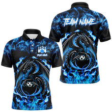 Load image into Gallery viewer, Black and Blue Flame Dragon bowling shirts for Men Custom Bowling Team Jersey, gift for Bowler NQS9607