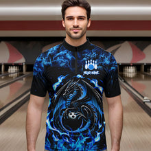 Load image into Gallery viewer, Black and Blue Flame Dragon bowling shirts for Men Custom Bowling Team Jersey, gift for Bowler NQS9607