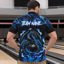 Load image into Gallery viewer, Black and Blue Flame Dragon bowling shirts for Men Custom Bowling Team Jersey, gift for Bowler NQS9607
