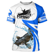 Load image into Gallery viewer, Flathead Catfish fishing Custom UV protection long sleeve fishing shirt, Catfish fishing jersey | Blue NQS5033
