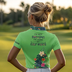 Green tropical leaf Funny Women golf polo shirts custom name I am not swearing I'm using my golf words NQS9754