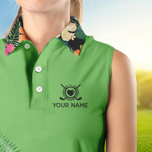Green tropical leaf Womens sleeveless polo shirt custom name I am not swearing I'm using my golf words NQS9754