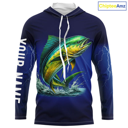 Mahi Mahi Fishing blue lightning 3D All Over printed shirts Customized Name Dorado Fishing apparel NQS314