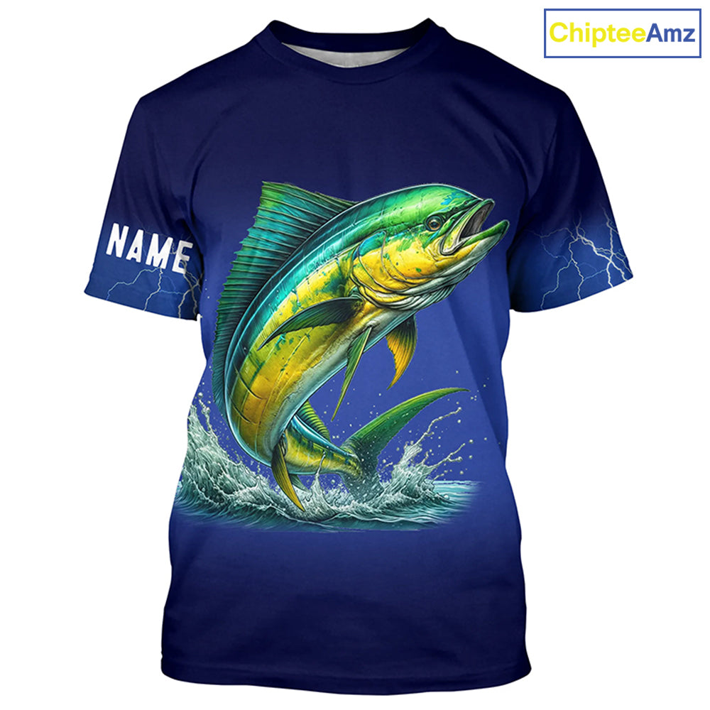 Mahi Mahi Fishing blue lightning 3D All Over printed shirts Customized Name Dorado Fishing apparel NQS314