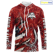 Load image into Gallery viewer, American flag fish hook red camo fishing custom sun protection performance long sleeve fishing shirt NQS10012