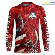 Load image into Gallery viewer, American flag fish hook red camo fishing custom sun protection performance long sleeve fishing shirt NQS10012