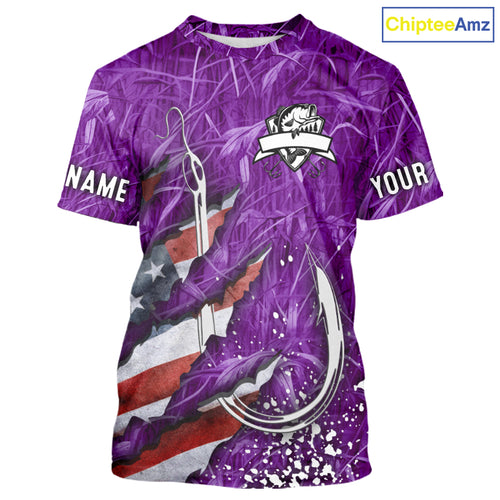 American flag fish hook purple camo custom sun protection performance long sleeve fishing shirt NQS10013