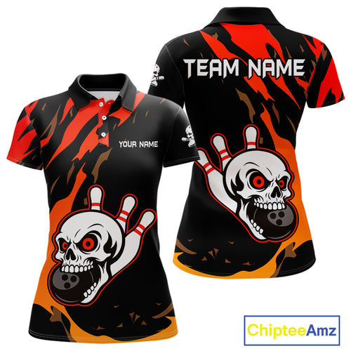 Black and Red Skull Bowling Shirts for Women Custom Team bowling jersey, gift for bowlers NQS10014