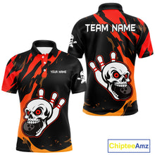 Load image into Gallery viewer, Black and Red Skull Bowling Shirts for Men Custom Team bowling jersey, gift for bowlers NQS10014