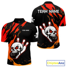 Load image into Gallery viewer, Black and Red Skull Bowling Shirts for Men Custom Team bowling jersey, gift for bowlers NQS10014