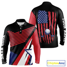 Load image into Gallery viewer, American Flag Golf polo shirts For Mens custom patriotic golf top for men, golfing gifts | Black NQS10016