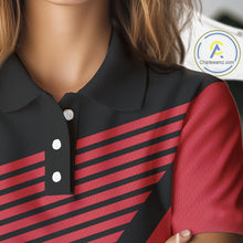 Load image into Gallery viewer, American Flag Golf polo shirts For Women custom patriotic golf top for ladies, golfing gifts | Black NQS10016