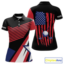 Load image into Gallery viewer, American Flag Golf polo shirts For Women custom patriotic golf top for ladies, golfing gifts | Black NQS10016